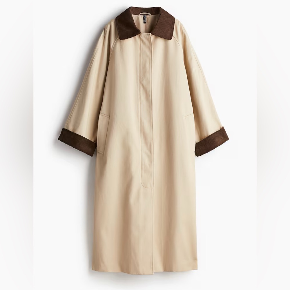 h&m full length trench with corduroy collar size XXS NEVER WORN